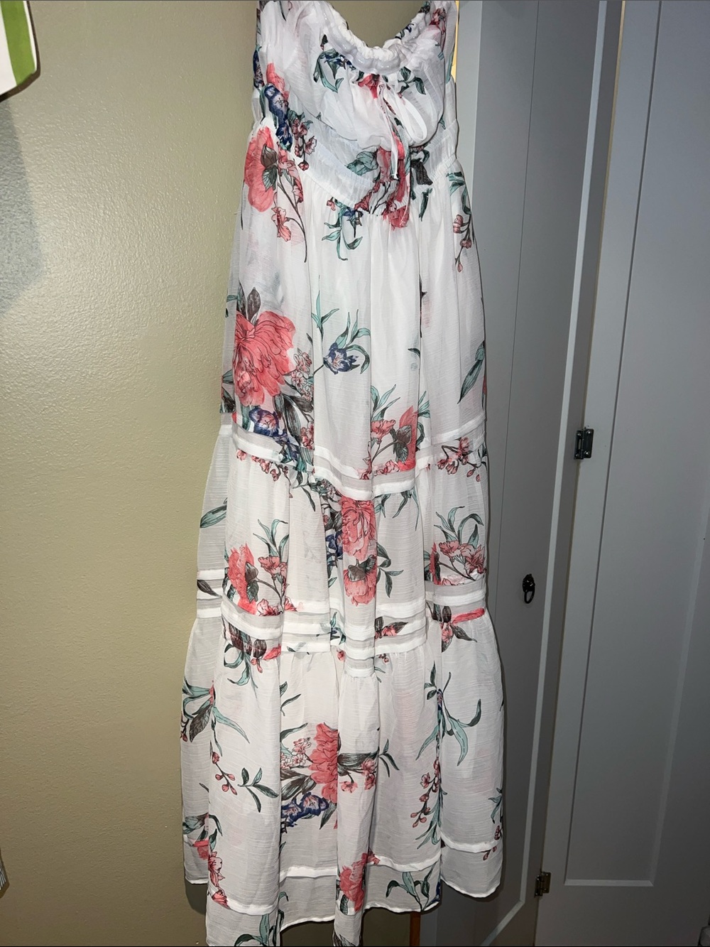 ANTHROPOLOGIE Floral White Maxi Dress with Pink Blooms NWOT